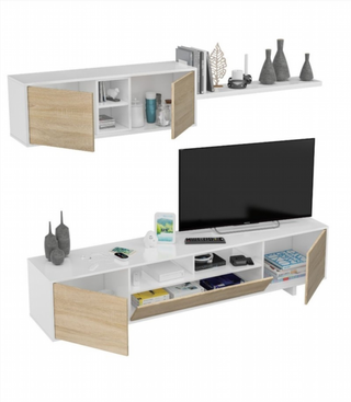 Mueble De Salón 200 Cm. Blanco Brillo/Roble Canad