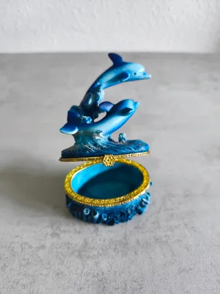 Cajita Joyero Delfines Azul y Dorado