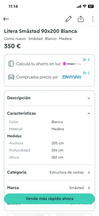 Litera Ikea Blanca con Armario y Escritorio