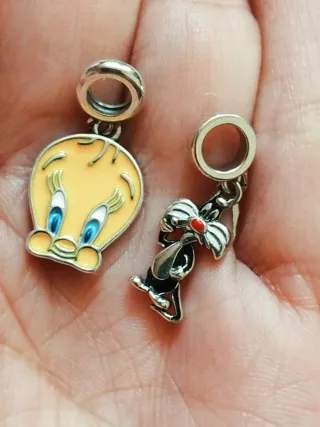 Pareja de Charms de Plata Sylvester & Piolín