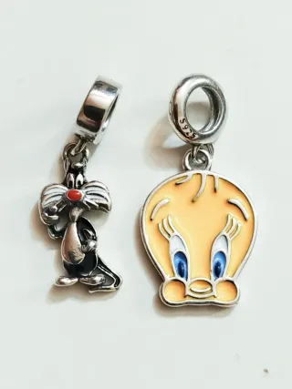 Pareja de Charms de Plata Sylvester & Piolín