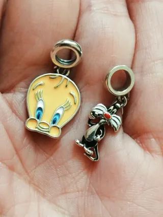 Pareja de Charms de Plata Sylvester & Piolín