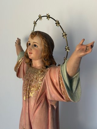 Figura Virgen niña antigua con aureola de estrella