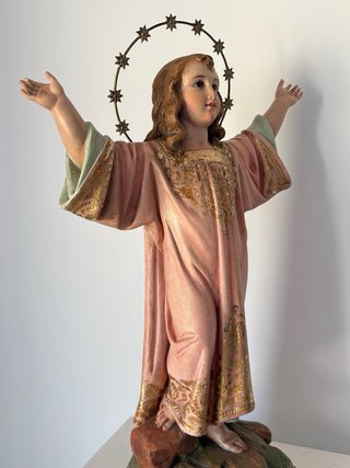 Figura Virgen niña antigua con aureola de estrella