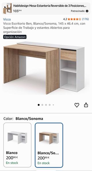 Escritorio extensible 140x45x75cm + 40cm