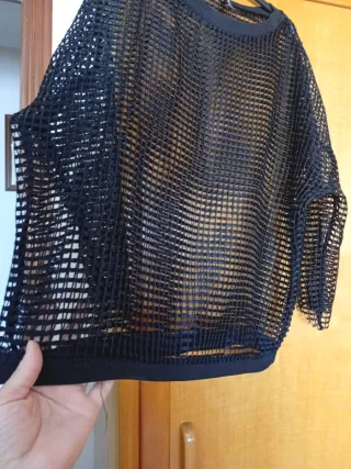 Blusa de rejilla negra talla única