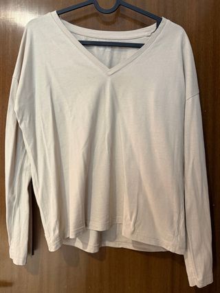 Camiseta Mango Beige Manga Larga