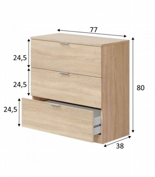 Comoda 3 Cajones. Roble