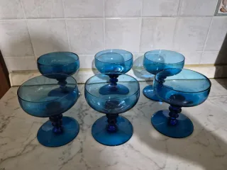 Set 6 Coppe Bicchieri Vetro Blu