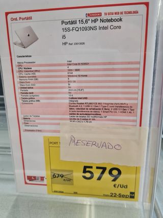 Ordenador portátil HP Plata