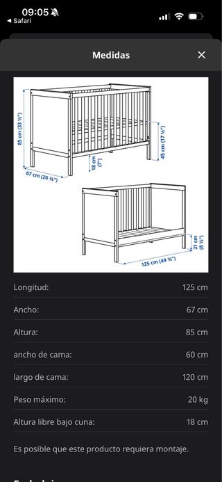 Cuna IKEA Sundvik 60x120cm