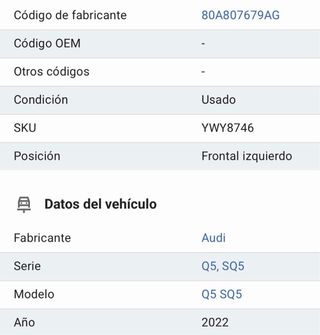 Rejilla Izquierda Audi Q5 S Line 80A807679AG