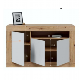 Aparador 3 Puertas 1 Hueco. Roble Nordi/Blanco Ar