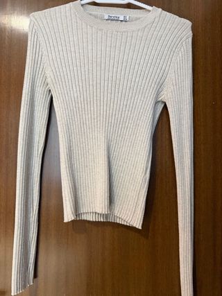 Jersey canalé Bershka beige S