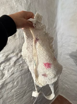 Bolso tejido crochet blanco con detalles