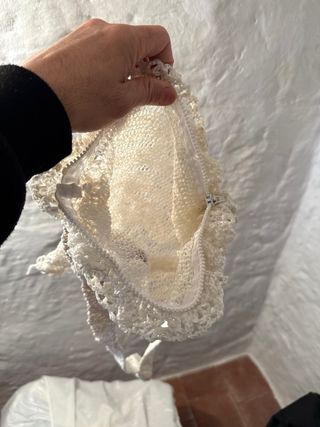 Bolso tejido crochet blanco con detalles