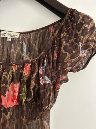 Blumarine Top Y2K Leopard & Butterfly Print