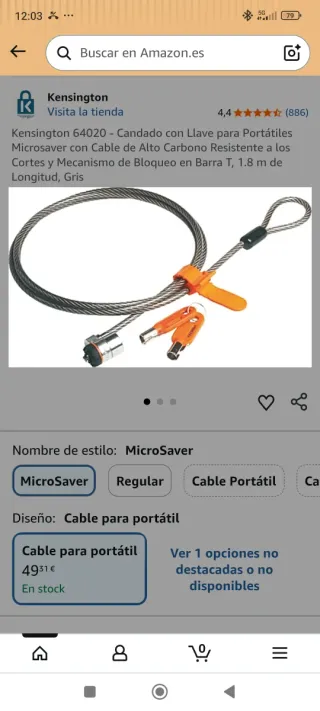 Candado Kensington Microsaver para portátil