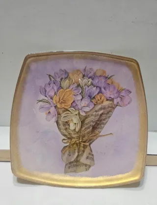 Piatto decorativo in vetro con fiori vintage