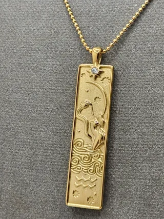 Medalla Acuario Acero Quirúrgico Baño Oro