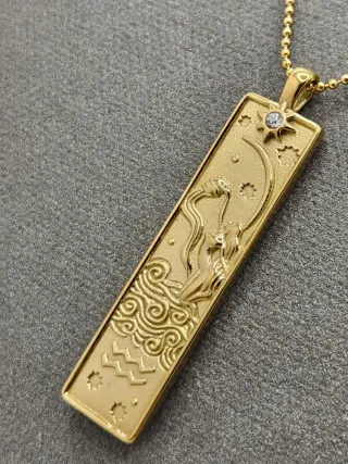 Medalla Acuario Acero Quirúrgico Baño Oro