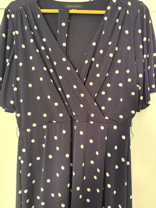 Vestido Cortefiel azul marino lunares blancos