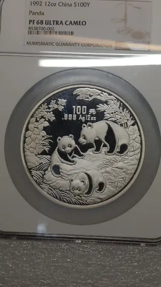 Plata 12 oz Panda China 1992 PF 68 Ultra Cameo