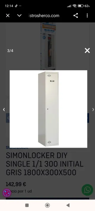 Taquilla metalica Simonlocker Gris 180x30x50cm