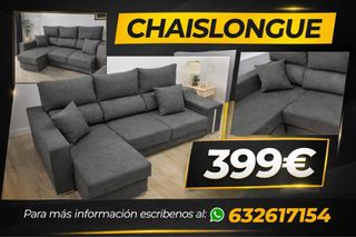 Sofá chaise longue gris con arcón