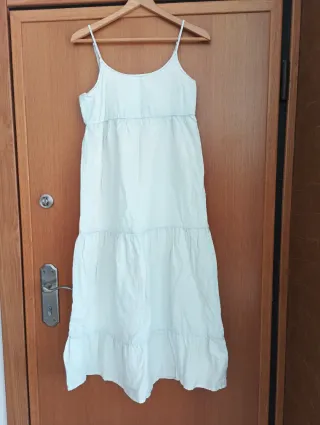 Vestido largo blanco algodón Pulk&Bear