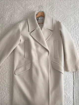 Abrigo paño midi vainilla