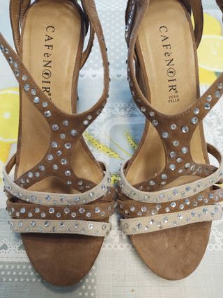 Sandali tacco Cafè Noir vera pelle strass n.36