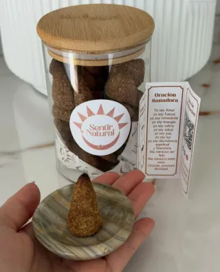 30 Inciensos Naturales + Frasco Vidrio y Bambú ✨️