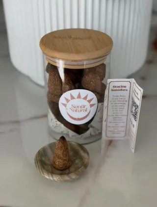 30 Inciensos Naturales + Frasco Vidrio y Bambú ✨️