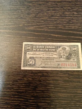 Billete antiguo 50 Centavos Cuba 1896