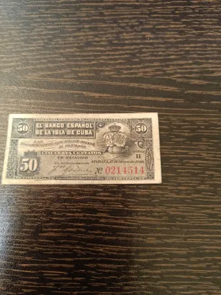 Billete antiguo 50 Centavos Cuba 1896