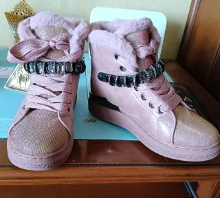 Botas de nieve mujer rosa y dorado