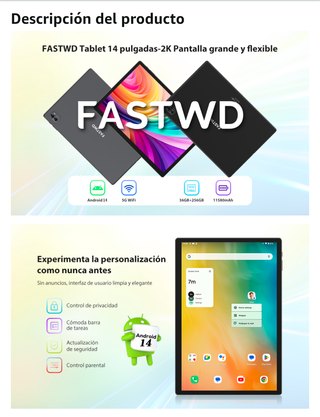 Tablet FASTWD 14 Android 14 36GB RAM 256GB ROM