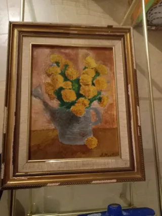 Cuadro pintado a mano flores amarillas