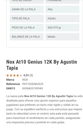 Pala de pádel NOX AT10 Luxury Series