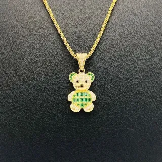 Colgante Oso Circonitas Verde 18K