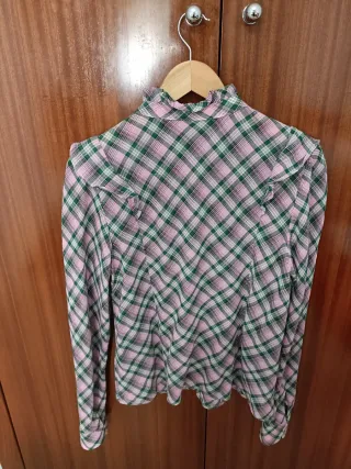 Blusa Mango cuadros rosa y verde Talla M
