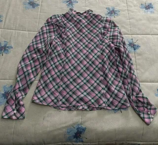 Blusa Mango cuadros rosa y verde Talla M