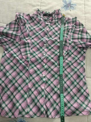 Blusa Mango cuadros rosa y verde Talla M