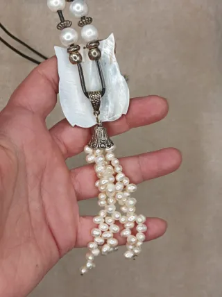 Collar búho con perlas de río autenticas