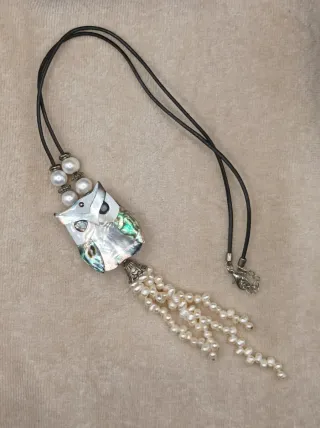 Collar búho con perlas de río autenticas