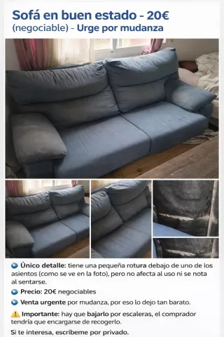 Sofá azul/gris 5€ Urge mudanza