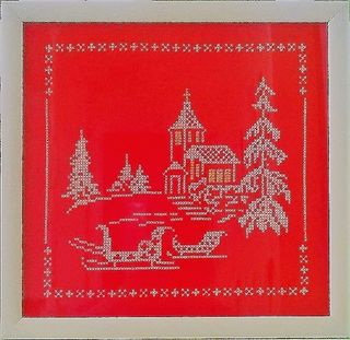 Cuadro Navidad Iglesia Trineos Rojo