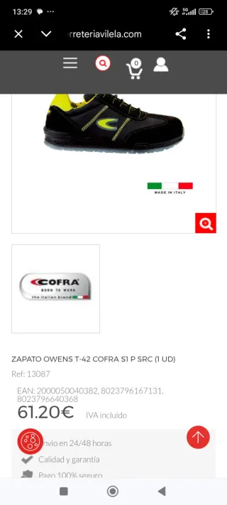 Zapatos de seguridad COFRA punta aluminio Talla 42