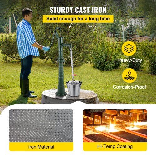 Bomba de Agua Manual con Soporte, 40 x 23.9 x 131 cm (15.7 x 9.4 x 51.6 pulgadas) Bomba de Jarra & Soporte de Bomba de 66 cm (26 pulgadas) con Agujeros Preestablecidos de 12.7 mm (1/2") para Fácil...